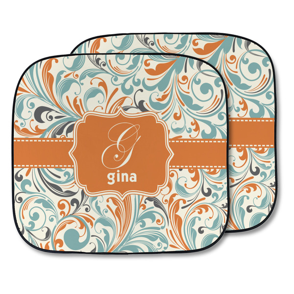 Custom Orange & Blue Leafy Swirls Car Sun Shade - Two Piece (Personalized)