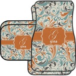 Orange & Blue Leafy Swirls Car Floor Mats Set - 2 Front & 2 Back (Personalized)