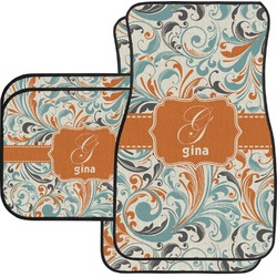 Orange & Blue Leafy Swirls Car Floor Mats Set - 2 Front & 2 Back (Personalized)