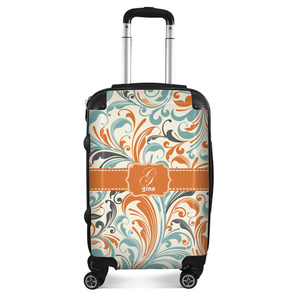 Custom Orange & Blue Leafy Swirls Suitcase - 20" Carry On (Personalized)