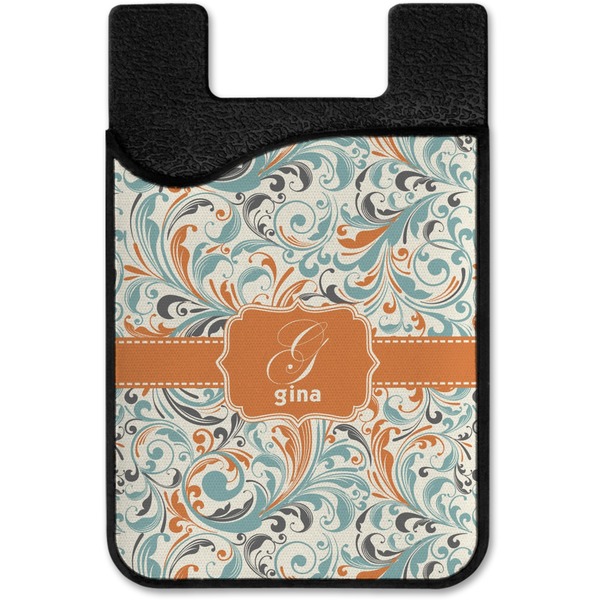 Orange & Blue Leafy Swirls Cell Phone Credit Card Holder