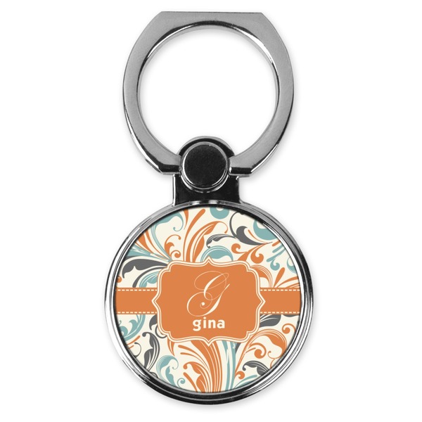 Custom Orange & Blue Leafy Swirls Cell Phone Ring Stand & Holder (Personalized)