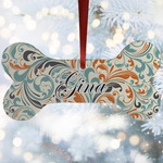 Orange & Blue Leafy Swirls Ceramic Dog Ornament w/ Name and Initial