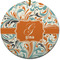 Orange & Blue Leafy Swirls Ceramic Flat Ornament - Circle (Front)