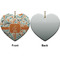 Orange & Blue Leafy Swirls Ceramic Flat Ornament - Heart Front & Back (APPROVAL)