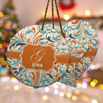 Orange & Blue Leafy Swirls Ceramic Ornament w/ Name and Initial