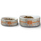 Orange & Blue Leafy Swirls Ceramic Dog Bowls - Size Comparison