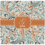 Orange & Blue Leafy Swirls Ceramic Tile Hot Pad (Personalized)
