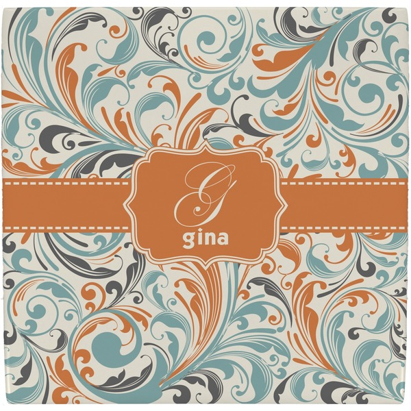 Custom Orange & Blue Leafy Swirls Ceramic Tile Hot Pad (Personalized)