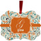 Orange & Blue Leafy Swirls Metal Frame Ornament - Double Sided w/ Name and Initial