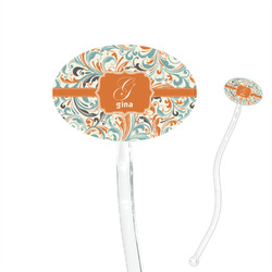 Orange & Blue Leafy Swirls 7" Oval Plastic Stir Sticks - Clear (Personalized)