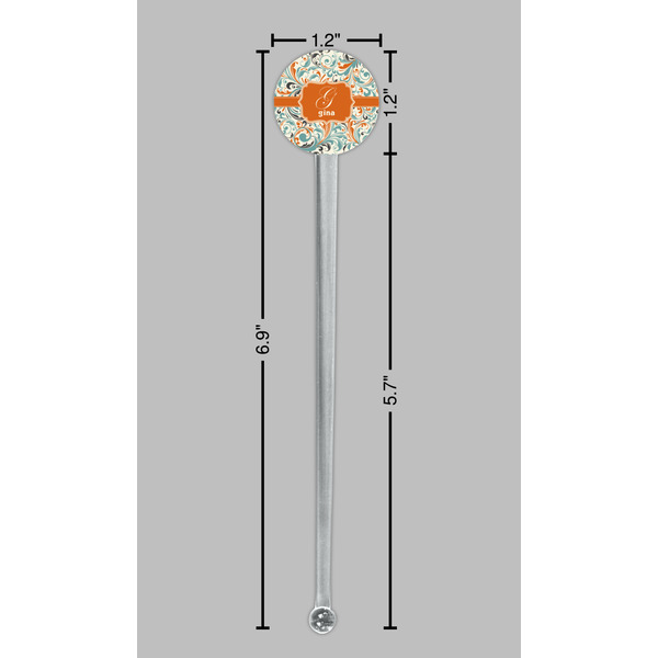 Orange & Blue Leafy Swirls Clear Plastic 7" Stir Stick - Round - Dimensions