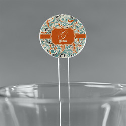 Orange & Blue Leafy Swirls 7" Round Plastic Stir Sticks - Clear (Personalized)