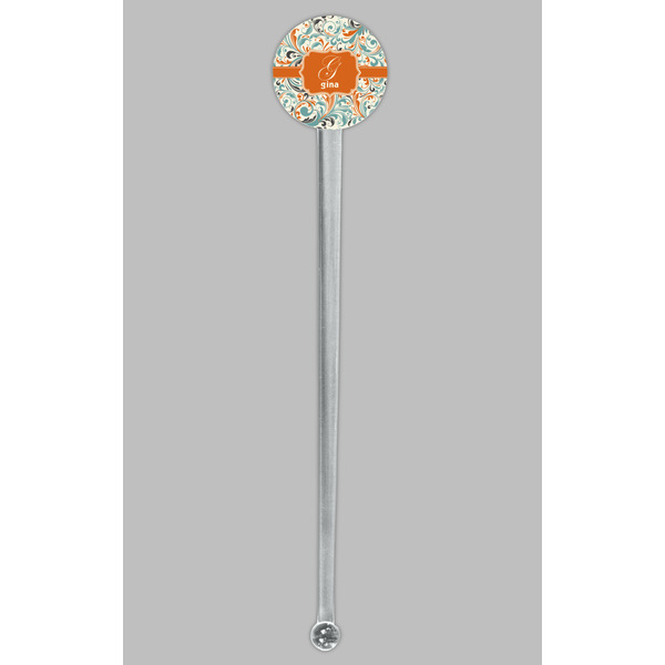 Orange & Blue Leafy Swirls Clear Plastic 7" Stir Stick - Round - Single Stick