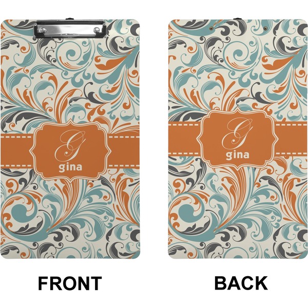Orange & Blue Leafy Swirls Clipboard (Legal) (Front + Back)