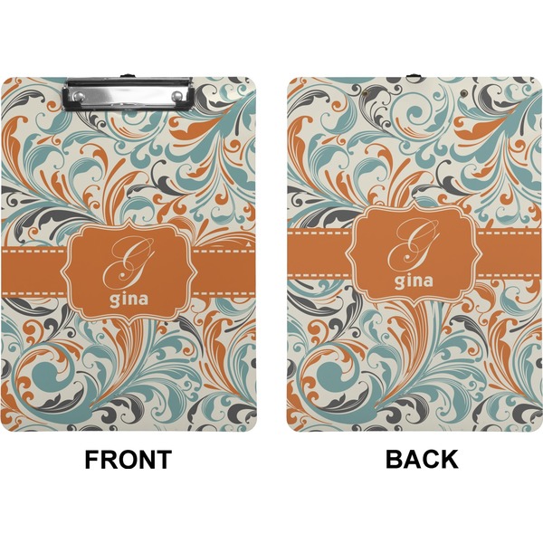 Orange & Blue Leafy Swirls Clipboard (Letter) (Front + Back)