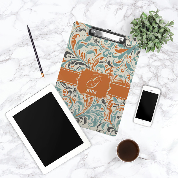 Orange & Blue Leafy Swirls Clipboard - Lifestyle Photo