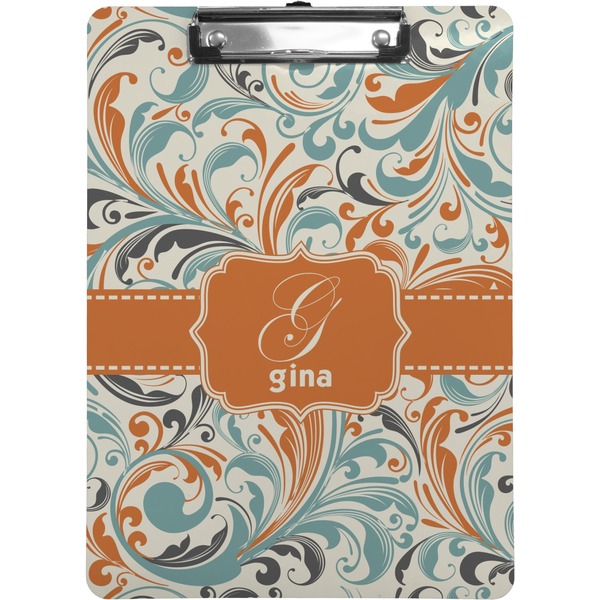 Custom Orange & Blue Leafy Swirls Clipboard (Personalized)