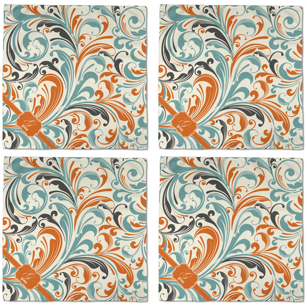 Orange & Blue Leafy Swirls Cloth Napkins - Personalized Dinner (APPROVAL) Set of 4