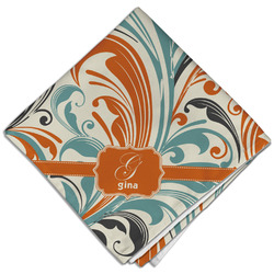 Orange & Blue Leafy Swirls Cloth Dinner Napkin - Single w/ Name and Initial