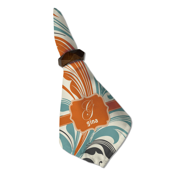 Orange & Blue Leafy Swirls Cloth Napkins - Personalized Dinner (Folded in Ring) (MAIN)