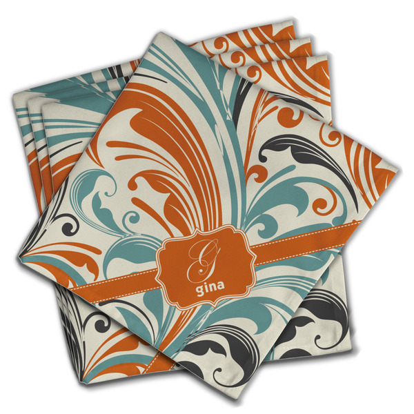 Custom Orange & Blue Leafy Swirls Cloth Napkins (Set of 4) (Personalized)
