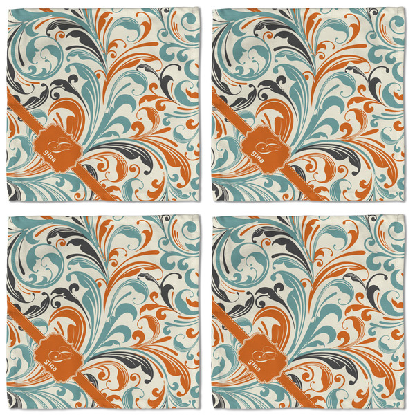 Orange & Blue Leafy Swirls Cloth Napkins - Personalized Lunch (APPROVAL) Set of 4