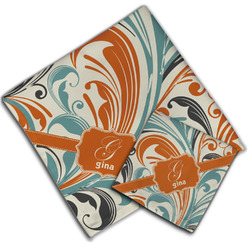 Orange & Blue Leafy Swirls Cloth Napkin w/ Name and Initial