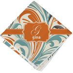 Orange & Blue Leafy Swirls Cloth Napkin w/ Name and Initial