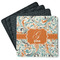 Orange & Blue Leafy Swirls Square Rubber Backed Coasters - Set of 4 (Personalized)