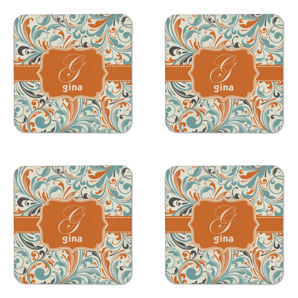 Orange & Blue Leafy Swirls Coaster Set - APPROVAL