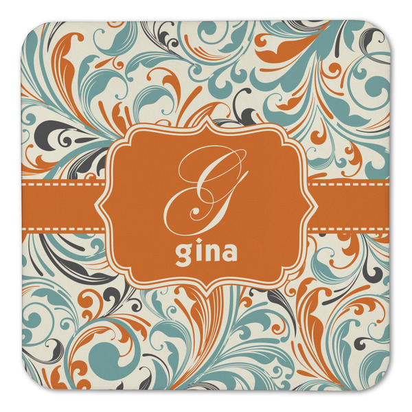 Orange & Blue Leafy Swirls Coaster Set - FRONT (one)