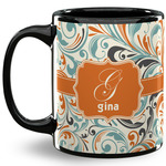Orange & Blue Leafy Swirls 11 Oz Coffee Mug - Black (Personalized)