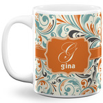 Orange & Blue Leafy Swirls 11 Oz Coffee Mug - White (Personalized)