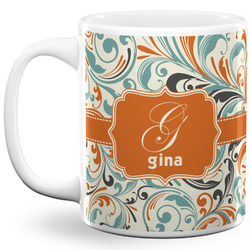Orange & Blue Leafy Swirls 11 Oz Coffee Mug - White (Personalized)