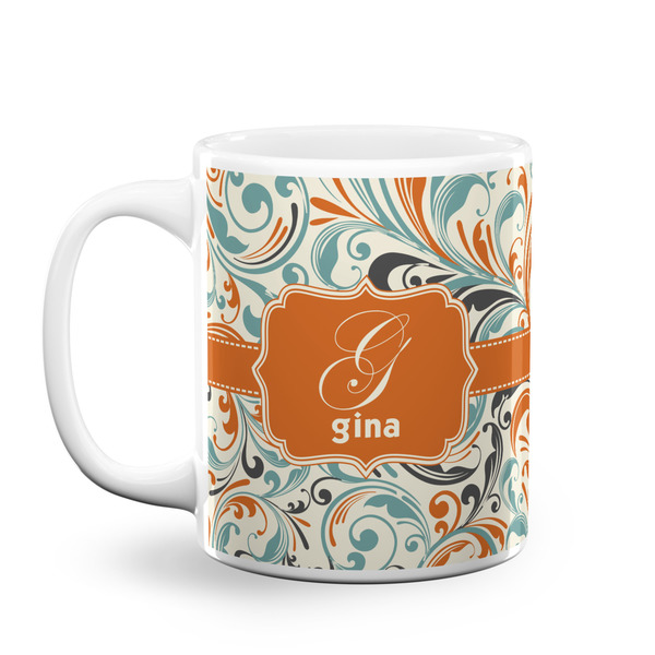 Custom Orange & Blue Leafy Swirls Coffee Mug (Personalized)