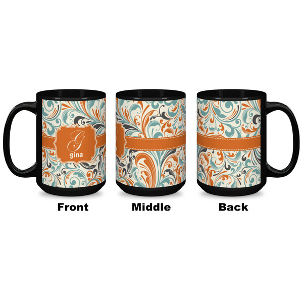 Orange & Blue Leafy Swirls Coffee Mug - 15 oz - Black APPROVAL