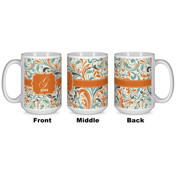 Orange & Blue Leafy Swirls Coffee Mug - 15 oz - White APPROVAL