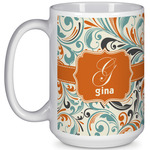 Orange & Blue Leafy Swirls 15 Oz Coffee Mug - White (Personalized)