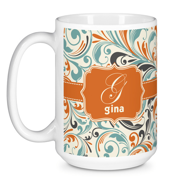 Orange & Blue Leafy Swirls Coffee Mug - 15 oz - White