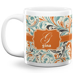 Orange & Blue Leafy Swirls 20 Oz Coffee Mug - White (Personalized)