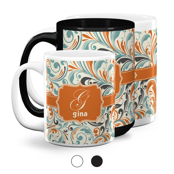 Orange & Blue Leafy Swirls Coffee Mugs Main