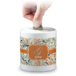 Orange & Blue Leafy Swirls Coin Bank (Personalized)