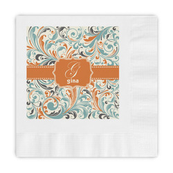 Orange & Blue Leafy Swirls Embossed Decorative Napkins (Personalized)