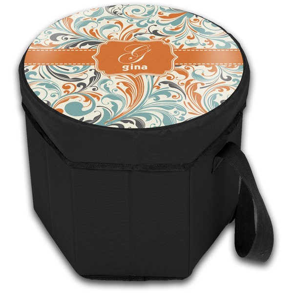 Orange & Blue Leafy Swirls Collapsible Personalized Cooler & Seat (Closed)