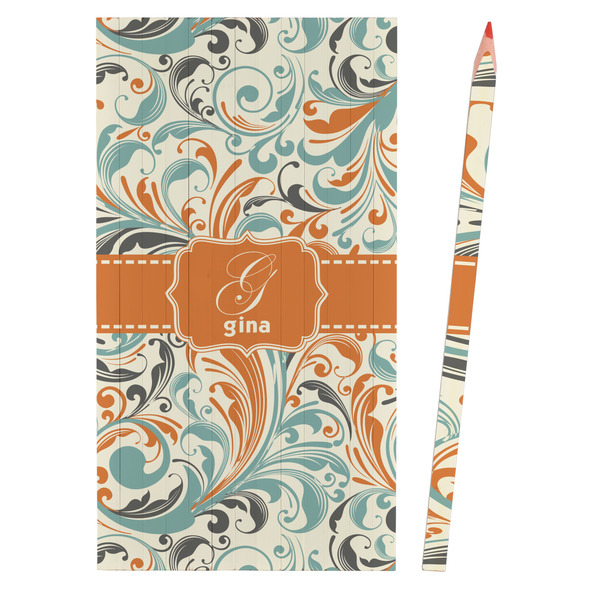 Orange & Blue Leafy Swirls Colored Pencils - Front View