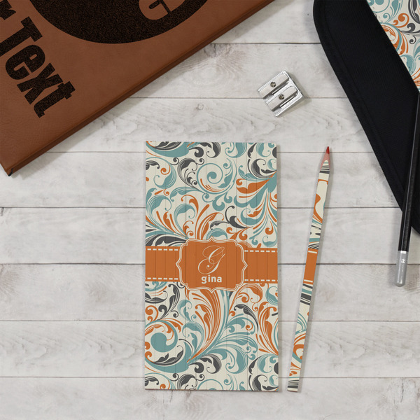 Orange & Blue Leafy Swirls Colored Pencils - In Context