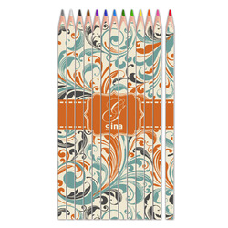 Orange & Blue Leafy Swirls Colored Pencils (Personalized)