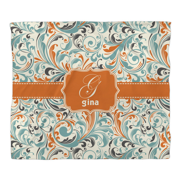 Orange & Blue Leafy Swirls Comforter - King - Front
