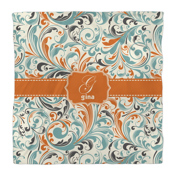 Orange & Blue Leafy Swirls Comforter - Queen - Front